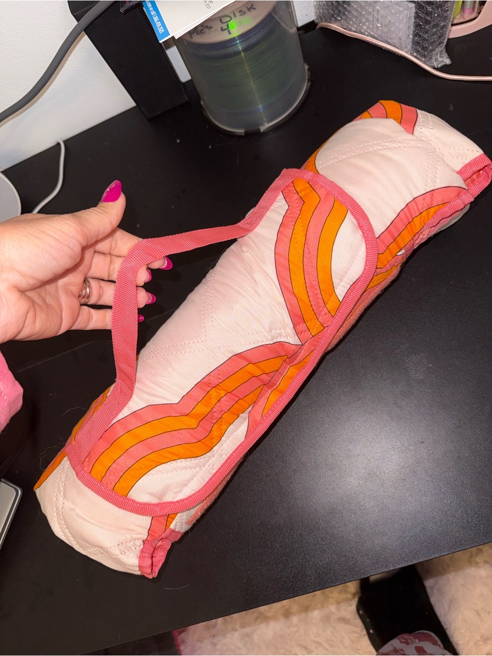 Quilted Beach Blanket with Retro Stripe Accent